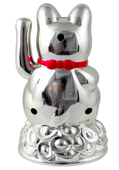 Chat Chanceux Maneki Neko Chrome – Figurine Animée à Pile 16 cm