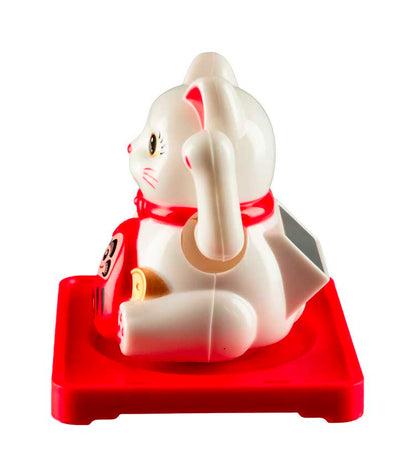 Chat Japonais Maneki Neko Blanc avec Daruma  – Figurine Solaire Animée