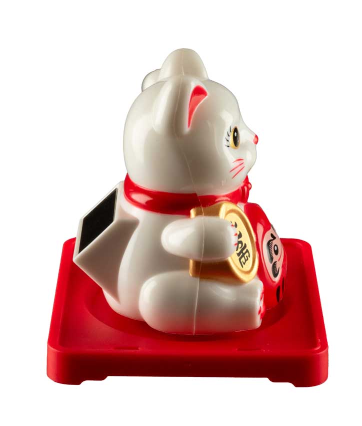 Chat Japonais Maneki Neko Blanc avec Daruma  – Figurine Solaire Animée