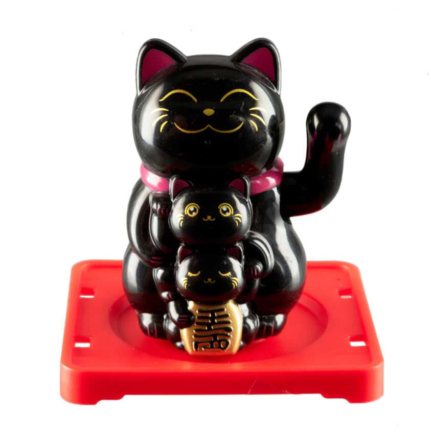 Chat Japonais Maneki Neko Noir Famille de Chats – Figurine Solaire Animée