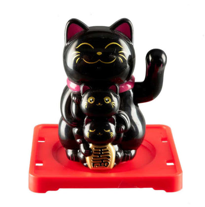 Chat Japonais Maneki Neko Noir Famille de Chats – Figurine Solaire Animée