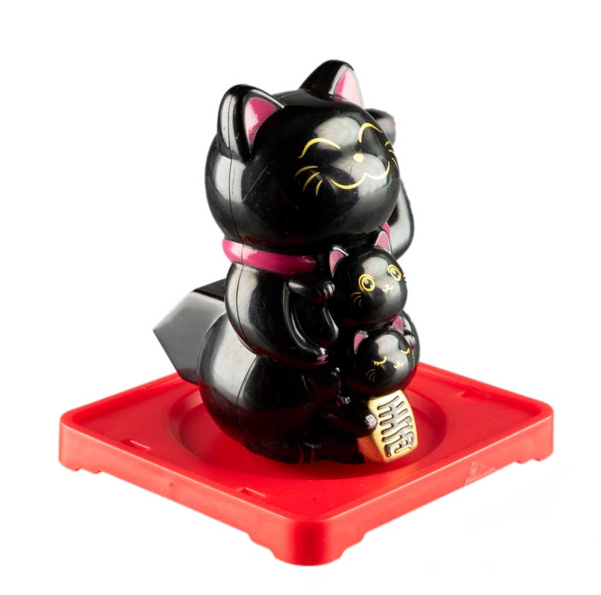 Chat Japonais Maneki Neko Noir Famille de Chats – Figurine Solaire Animée