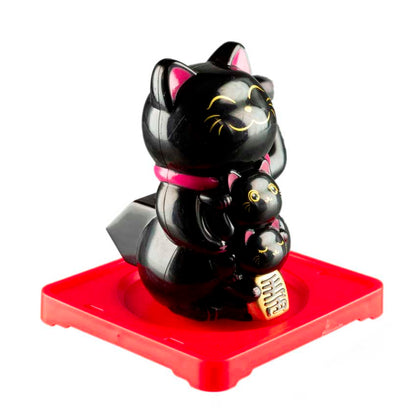Chat Japonais Maneki Neko Noir Famille de Chats – Figurine Solaire Animée