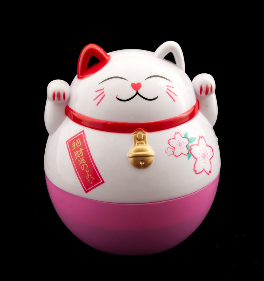 Grande Tirelire Chat Japonais Maneki-Neko Rose et Blanche