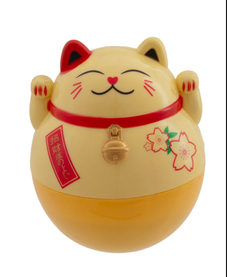Tirelire Chat Japonais Maneki-Neko Orange Culbuto 15 cm