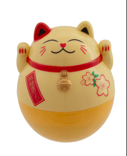 Tirelire Chat Japonais Maneki-Neko Orange Culbuto 15 cm