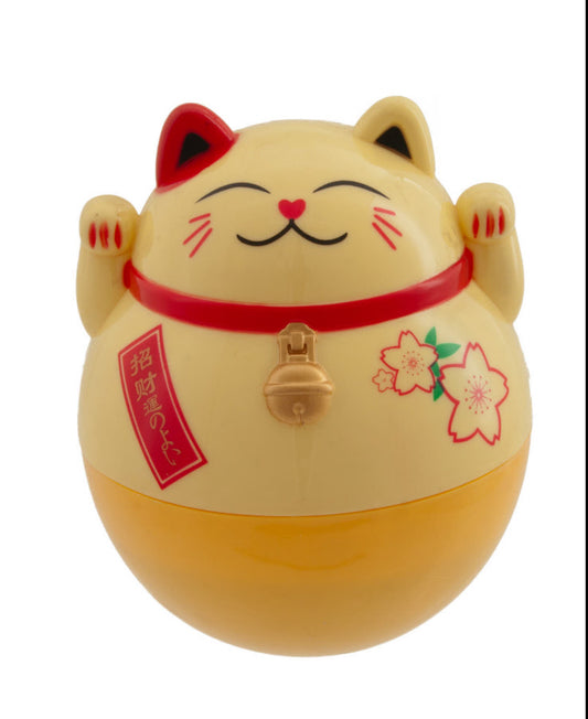 Tirelire Chat Japonais Maneki-Neko Orange Culbuto 15 cm