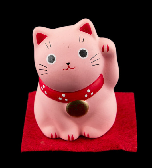 Statuette Chat Japonais Rose – Maneki-neko Bonheur Kawaii 5 cm