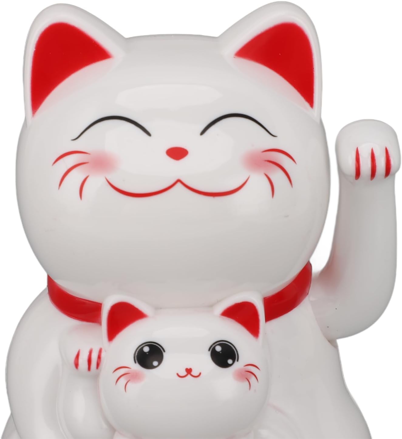 Chat Japonais Maneki Neko Blanc et ses Chatons – Figurine Solaire Animée