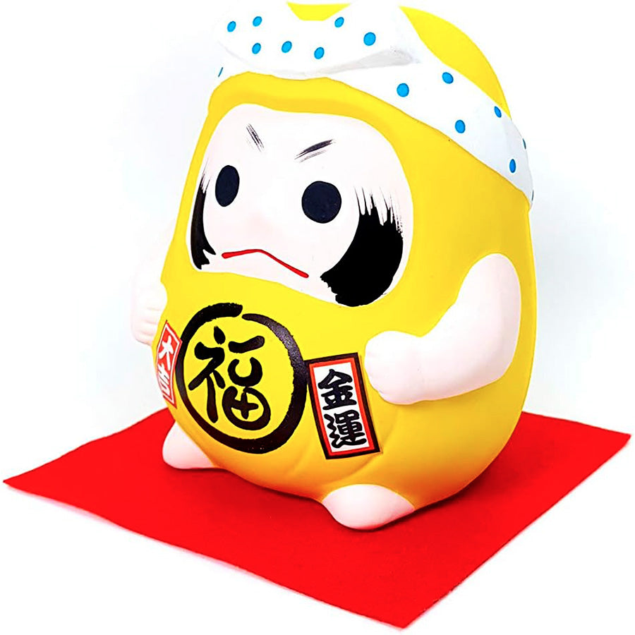 Tirelire Daruma Jaune Japonaise Porte-Bonheur en Argile