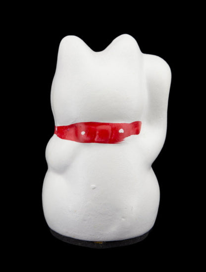 Figurine Chat Japonais Bobtail Maneki-Neko Blanc en Céramique Peinte 7,4 cm