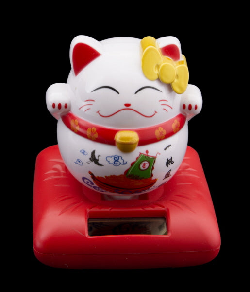 Chat Japonais Maneki Neko Blanc  – Figurine Solaire Animée
