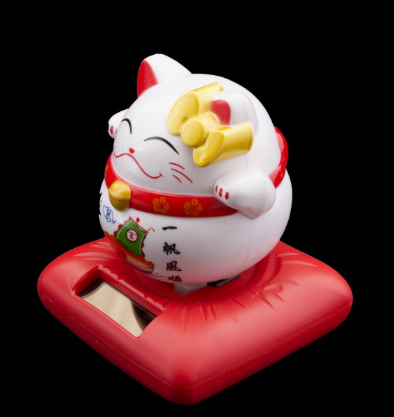 Chat Japonais Maneki Neko Blanc  – Figurine Solaire Animée
