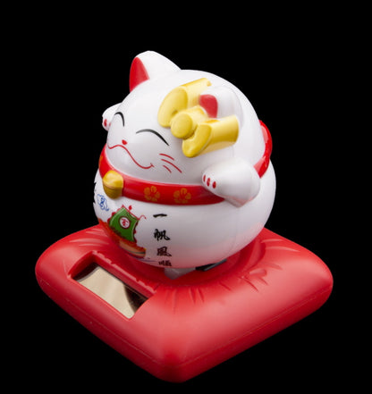 Chat Japonais Maneki Neko Blanc  – Figurine Solaire Animée