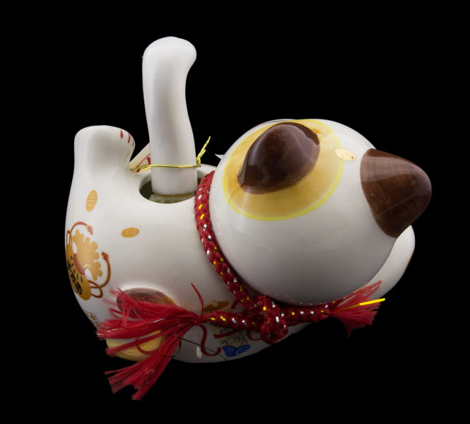 Famille Maneki Neko Blanc  – Figurine Solaire Animée en Porcelaine