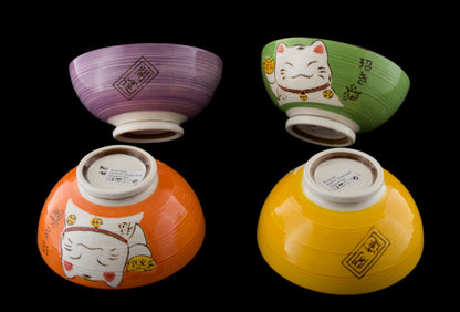 Coffret de 5 Bols Japonais Maneki Neko en Céramique – 275 ml