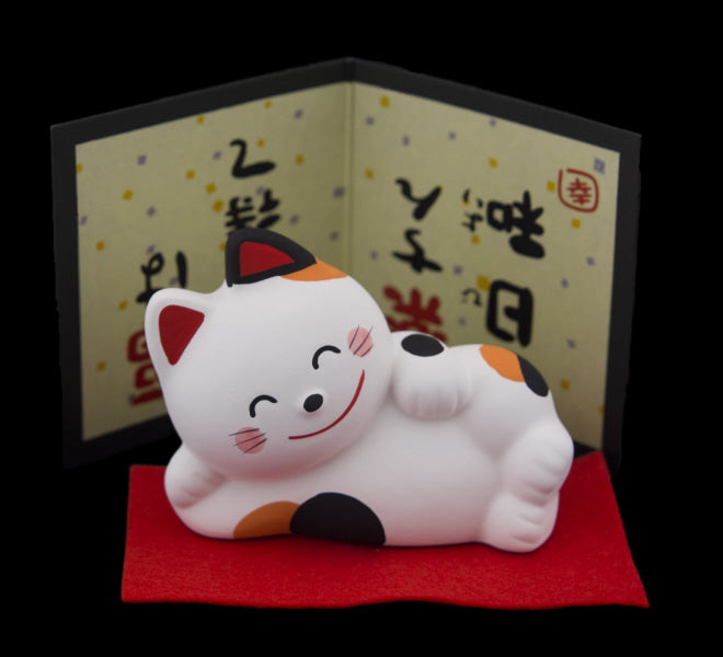 Figurine Chat Japonais Maneki-neko Feng Shui Blanc – Symbole du Bonheur 6 cm