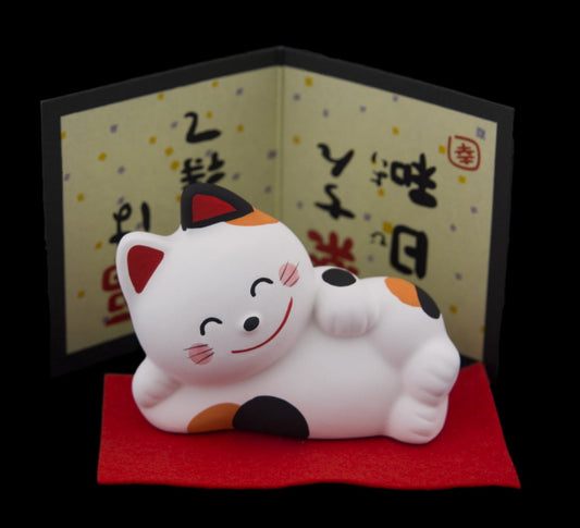 Figurine Chat Japonais Maneki-neko Feng Shui Blanc – Symbole du Bonheur 6 cm