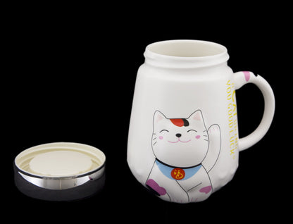 Mug Chat Japonais Maneki Neko en Céramique avec Couvercle – 500 ml