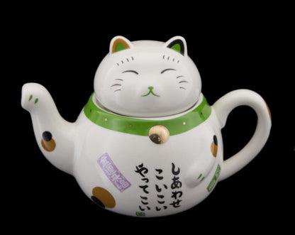 Coffret Service à Thé Maneki Neko Vert pour 2 Personnes – Théière et Tasses en Céramique