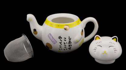 Coffret Service à Thé Maneki Neko Jaune pour 2 Personnes – Théière et Tasses en Céramique
