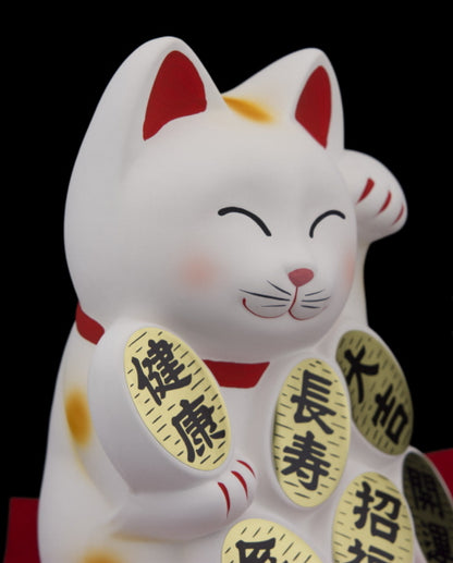 Tirelire Chat Japonais Maneki-Neko Blanc aux 6 Pièces