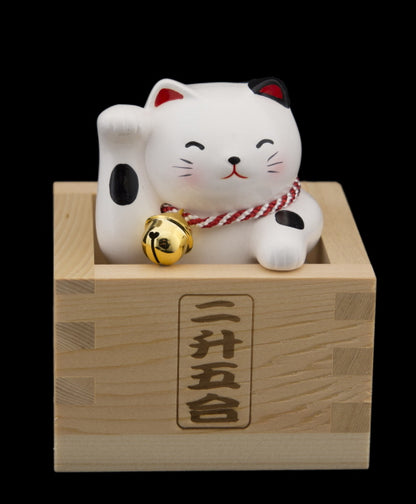 FUKU MASU Chat Japonais Maneki-neko Noir et Blanc – Collection Bonheur 8,8 cm - Figurine