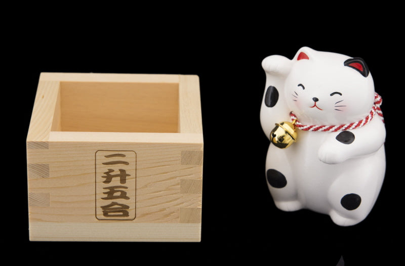 FUKU MASU Chat Japonais Maneki-neko Noir et Blanc – Collection Bonheur 8,8 cm - Figurine