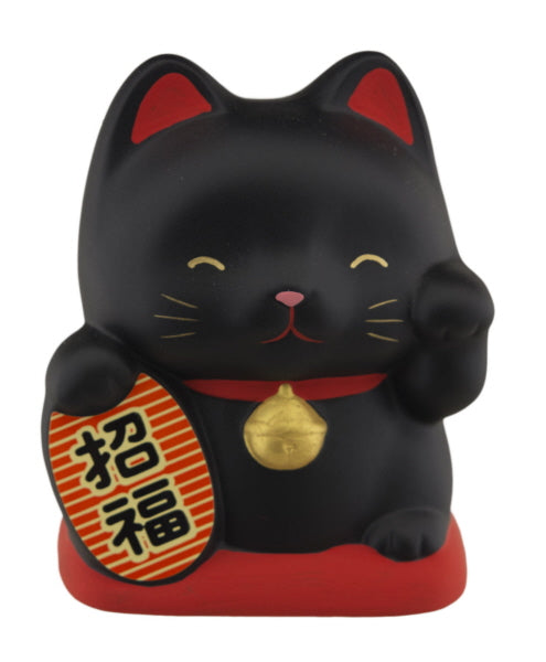 Tirelire Chat Japonais Maneki-Neko Noir en Céramique