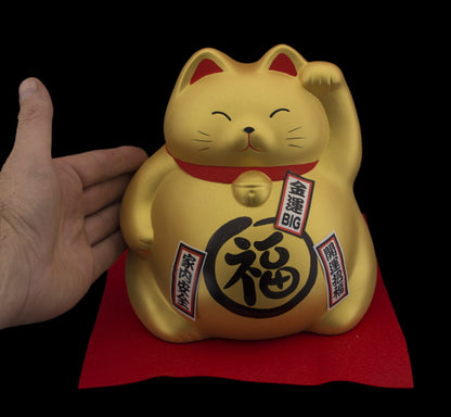 Grande Tirelire Chat Japonais Maneki-Neko en Porcelaine 20 cm