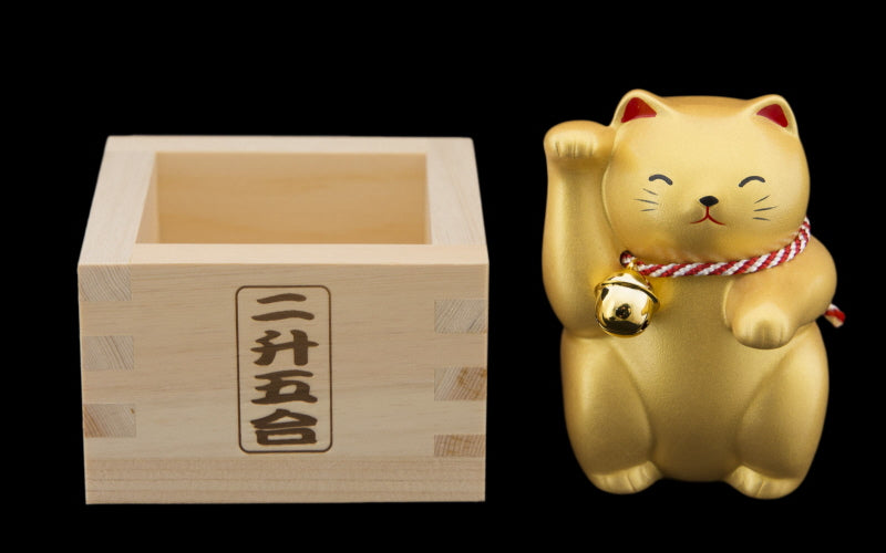 FUKU MASU Chat Japonais Maneki-neko Doré – Collection Bonheur 8,8 cm - Figurine
