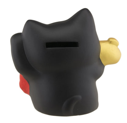 Tirelire Chat Japonais Maneki-Neko Noir avec Koban et Carpe