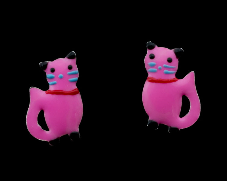 Boucles d'Oreilles Chat Japonais Maneki-Neko Rose en Argent 925