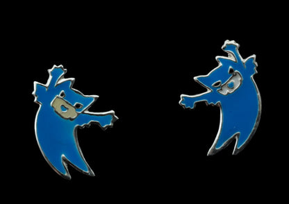 Boucles d'Oreilles Chat Japonais Maneki-Neko Bleu en Argent 925