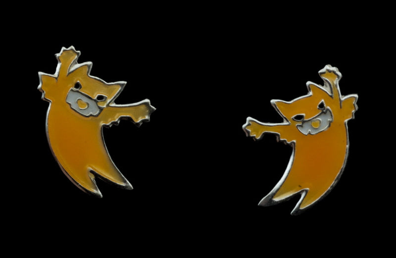 Boucles d'Oreilles Chat Japonais Maneki-Neko Jaune en Argent 925