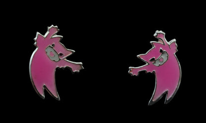 Boucles d'Oreilles Clou Chat Japonais Maneki-Neko Rose en Argent 925
