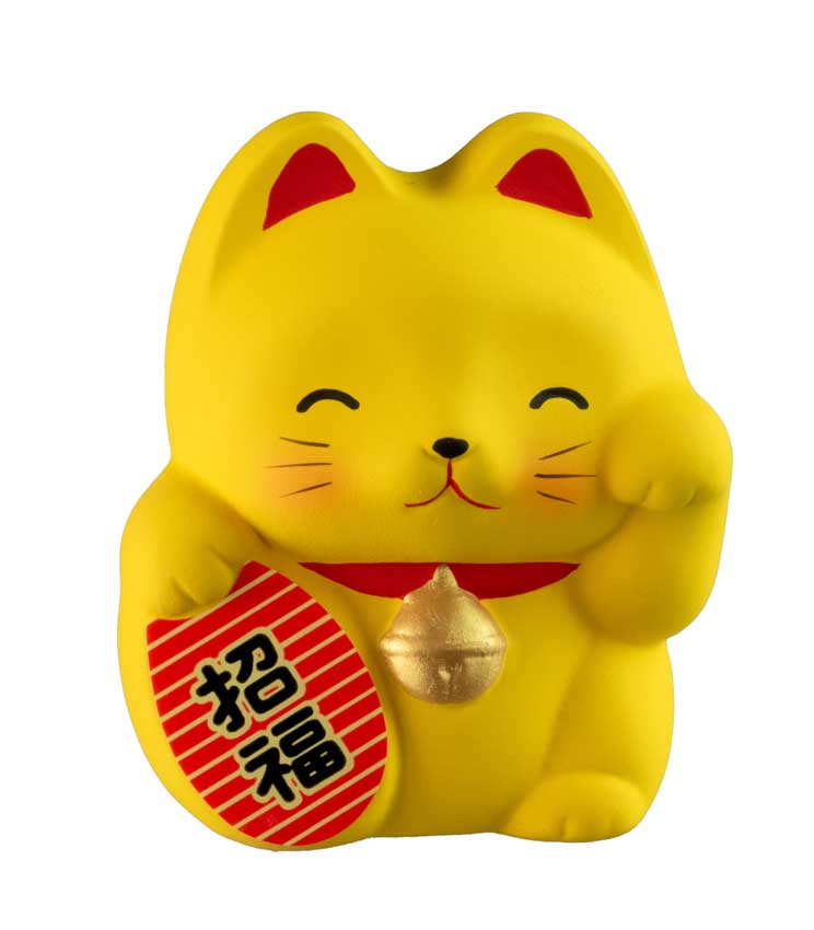 Tirelire Chat Japonais Maneki-Neko Jaune en Céramique