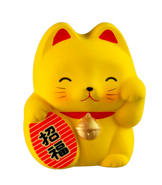 Tirelire Chat Japonais Maneki-Neko Jaune en Céramique