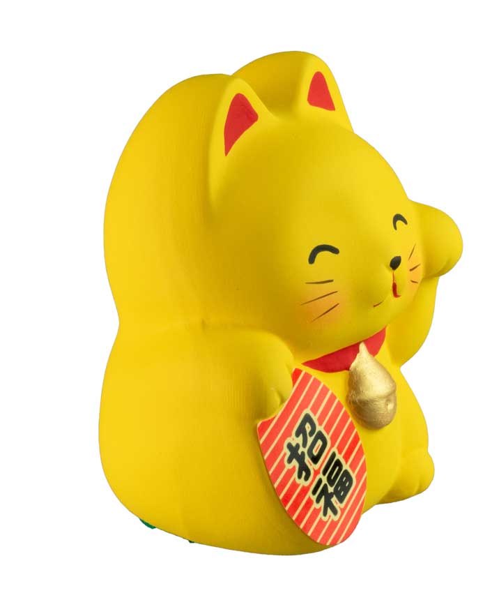 Tirelire Chat Japonais Maneki-Neko Jaune en Céramique