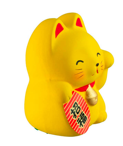 Tirelire Chat Japonais Maneki-Neko Jaune en Céramique