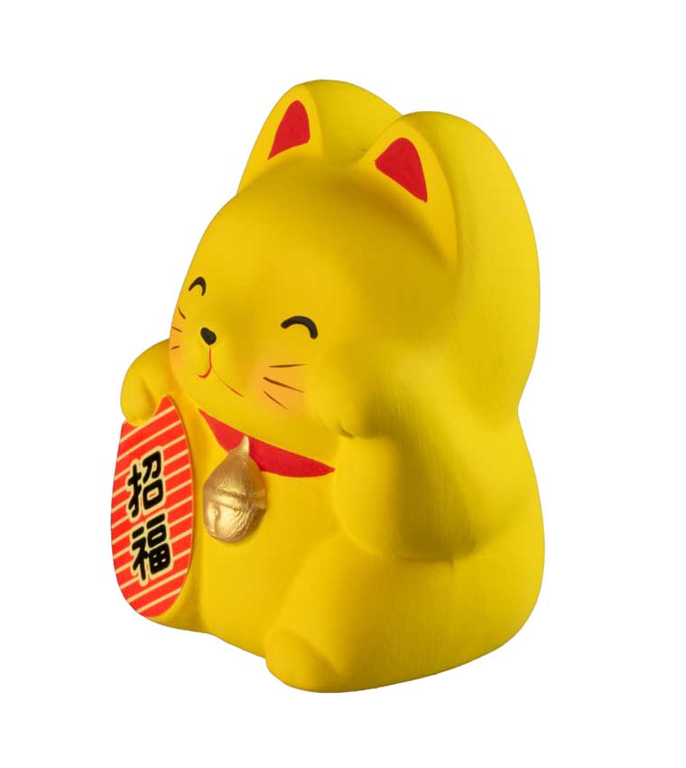 Tirelire Chat Japonais Maneki-Neko Jaune en Céramique