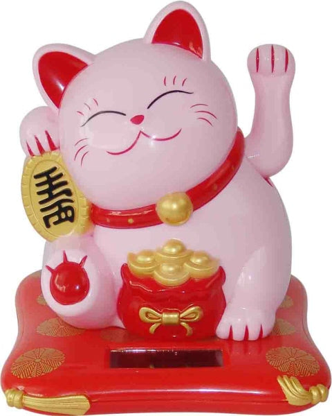Chat Japonais Maneki Neko Rose Fleur de Cerisier – Figurine Solaire Animée