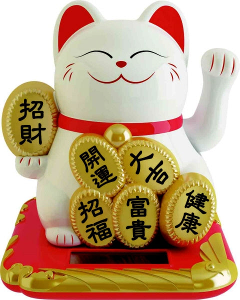 Chat Japonais Maneki Neko Doré à Énergie Solaire
