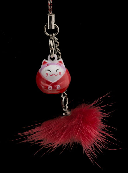 Charm Maneki Neko Rouge avec Grelot – Accessoire Kawaii Japonais