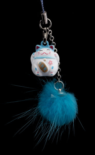 Charm Maneki Neko Bleu avec Grelot – Accessoire Kawaii Japonais