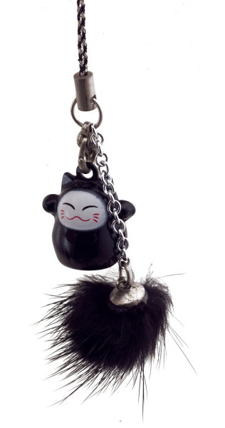 Charm Maneki Neko Noir avec Grelot – Accessoire Kawaii Japonais