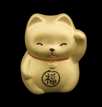 Figurine Maneki-Neko Doré Fuku en Céramique – Chat Japonais du Bonheur 5 cm
