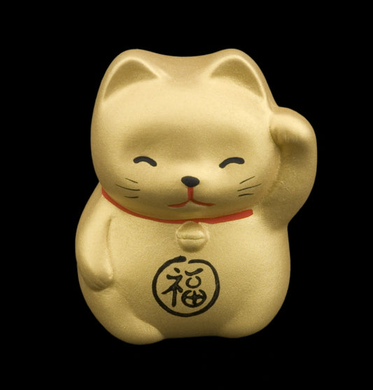 Figurine Maneki-Neko Doré Fuku en Céramique – Chat Japonais du Bonheur 5 cm