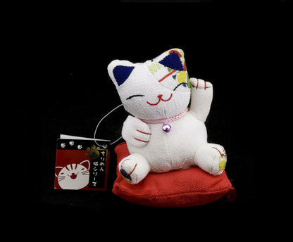 Doudou Chat Japonais Maneki-Neko en Tissu Blanc – Objet de Collection 14 cm