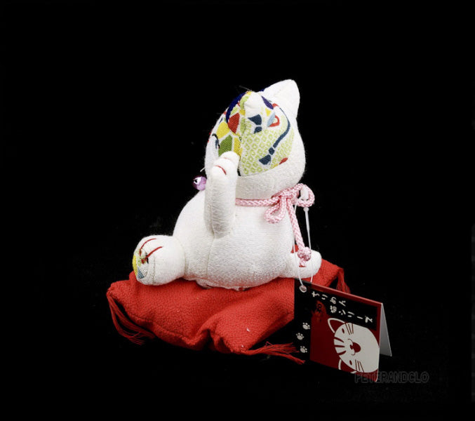 Doudou Chat Japonais Maneki-Neko en Tissu Blanc – Objet de Collection 14 cm